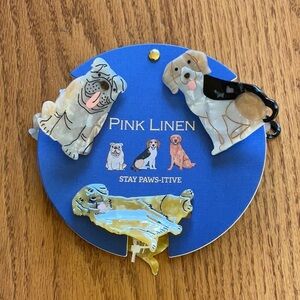 Pink Linen Hair Clips Three Different Dogs
